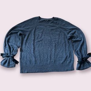 JCrew Mercantile Charcoal Grey scoopneck sweater with Black ribbon Tie Sleeves